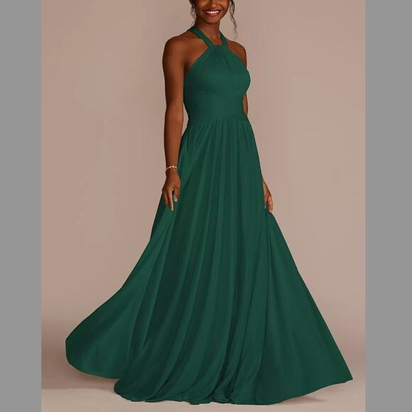 David's Bridal Celebrate DB Studio High-Neck Mesh Dress Juniper Green size 4 NWT - Picture 1 of 11